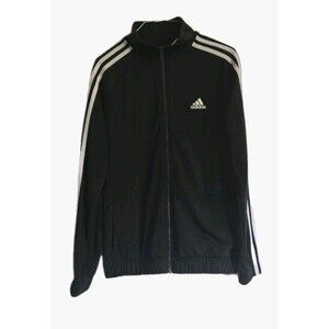 Adidas Black White Classic 3 Stripe Track Jacket Womens Medium Hoodless Full Zip